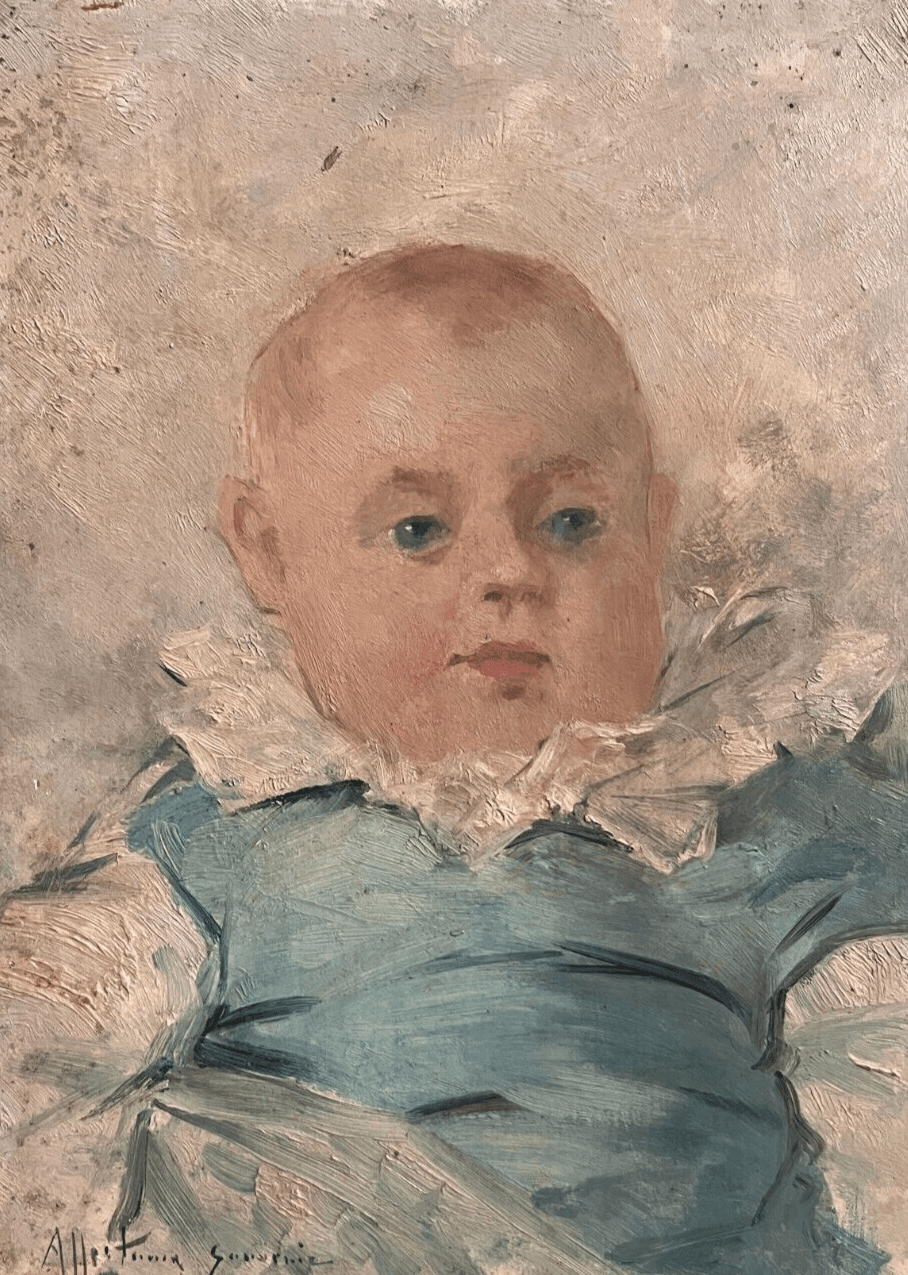 Antique Old Painting signed Baby Portrait 1902 image 1