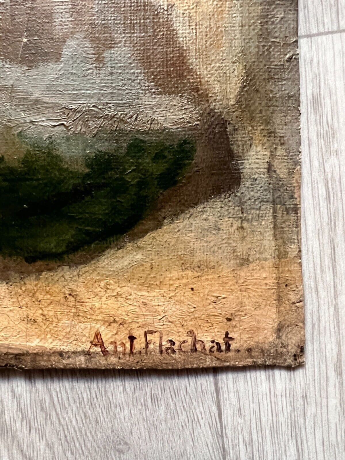 Antique Oil Painting Signed Antoine FLACHAT (XIX) House Landscape image 3