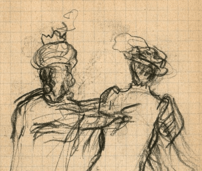 Antique Pencil Original Drawing signed Sketch Couple, Man, Women image 6