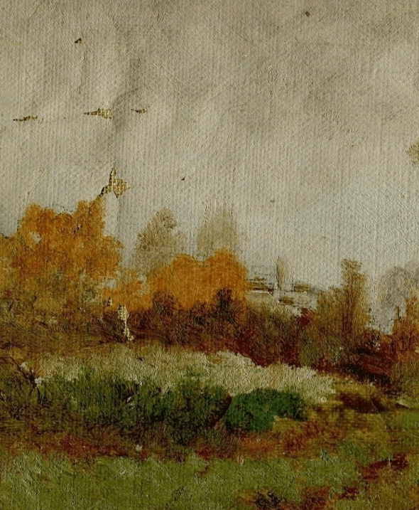 Antique Oil Original Painting Landscape Fountain s/Saône, Moutrin? French image 2