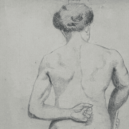 Antique Original Drawing Man, Portrait, Academic, Nude, Stick image 2