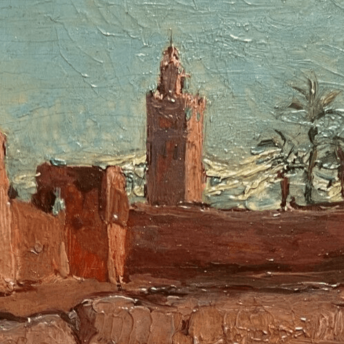 Antique Painting Original Landscape, Koutoubia Mosque in Marrakesh, Morocco image 2