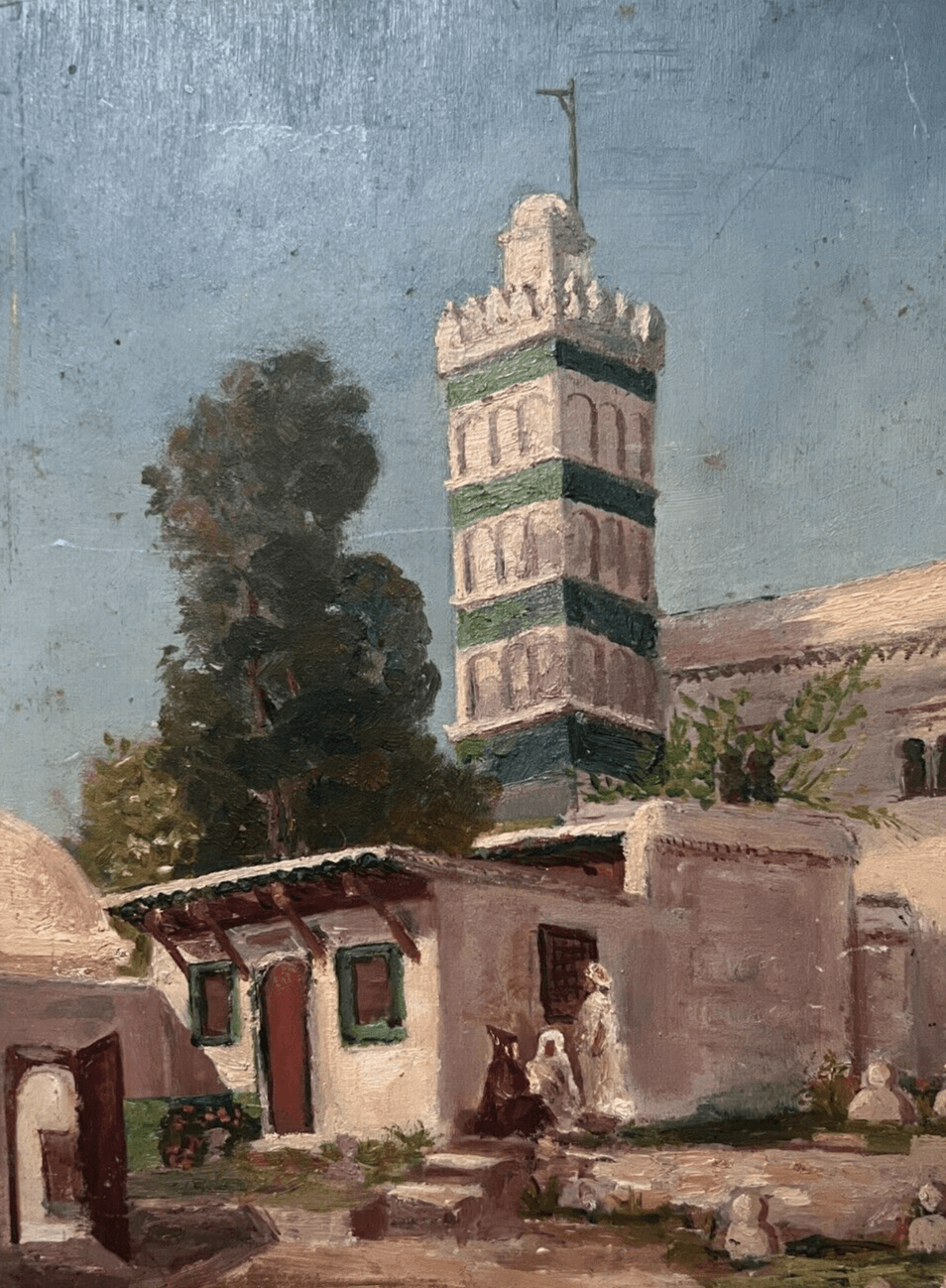 Antique Oil Painting Original Landscape, Mosque Sid Abdel Rahman, Alger image 1