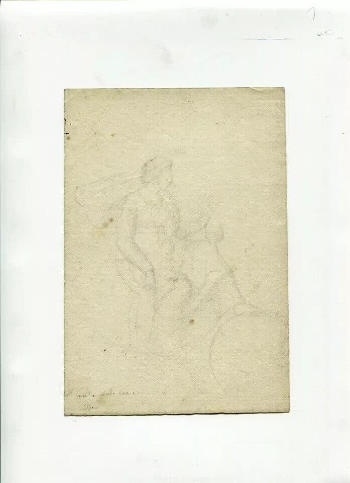 Antique Pencil Drawing 19th century Religion, Mythological Women image 6