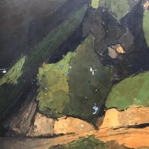 Antique Oil Painting by Philippe FAURE (XX) Green Cubist Landscape 1957 image 4