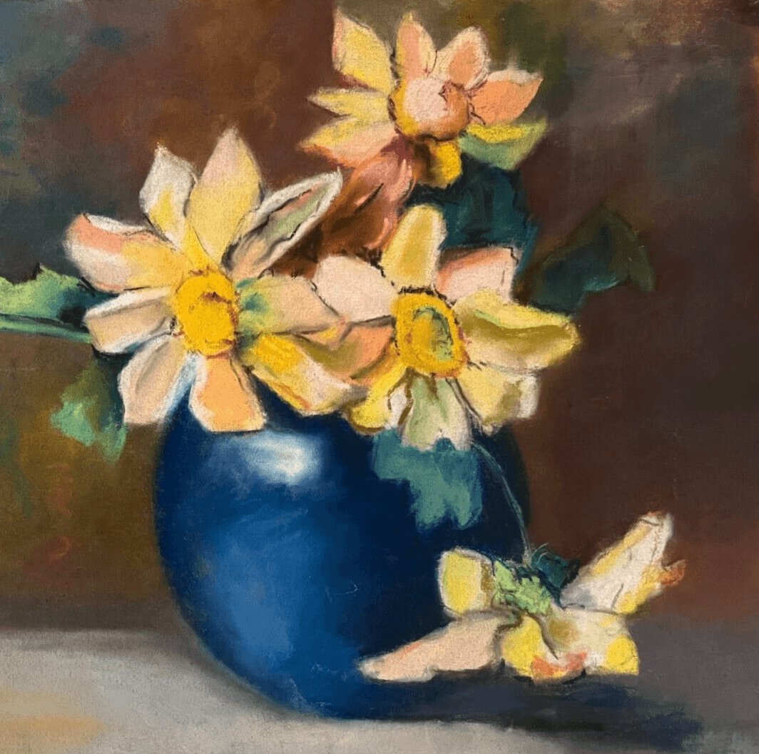Antique Drawing Pastel Original Flowers, Floral, Plants, Roses Floral image 1