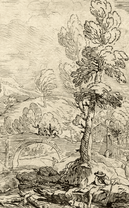 Antique Etching Antonio Domenico GABBIANI (1652-1726) Landscape and Figure