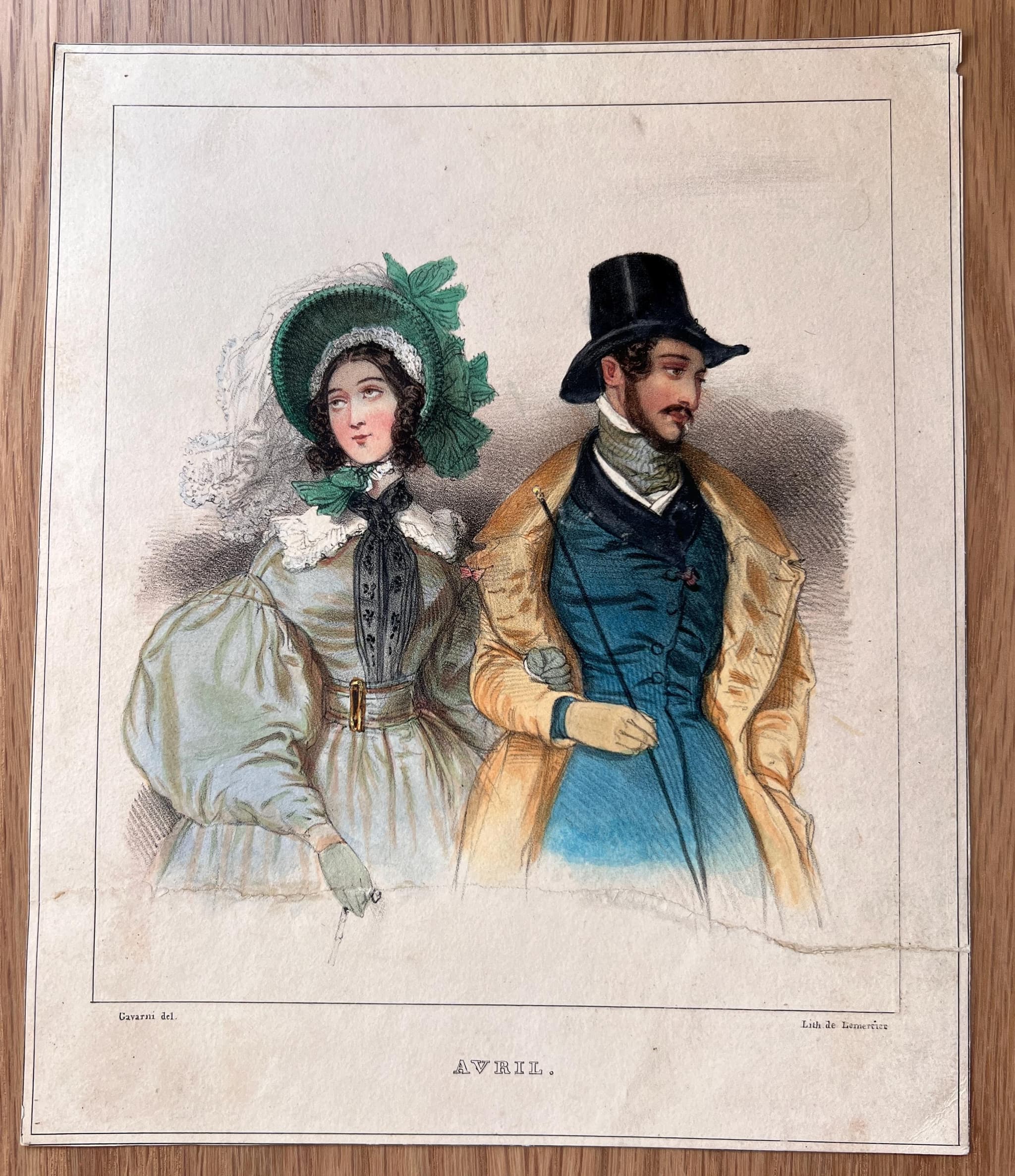 Elegant Antique Lithograph: April Elegance in Fashion image 1
