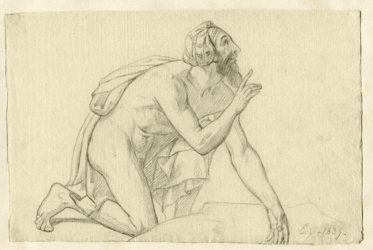 Antique Pencil Drawing Original signed Jean Eloi CHAPSAL (1811-1882) Man 1835 image 5