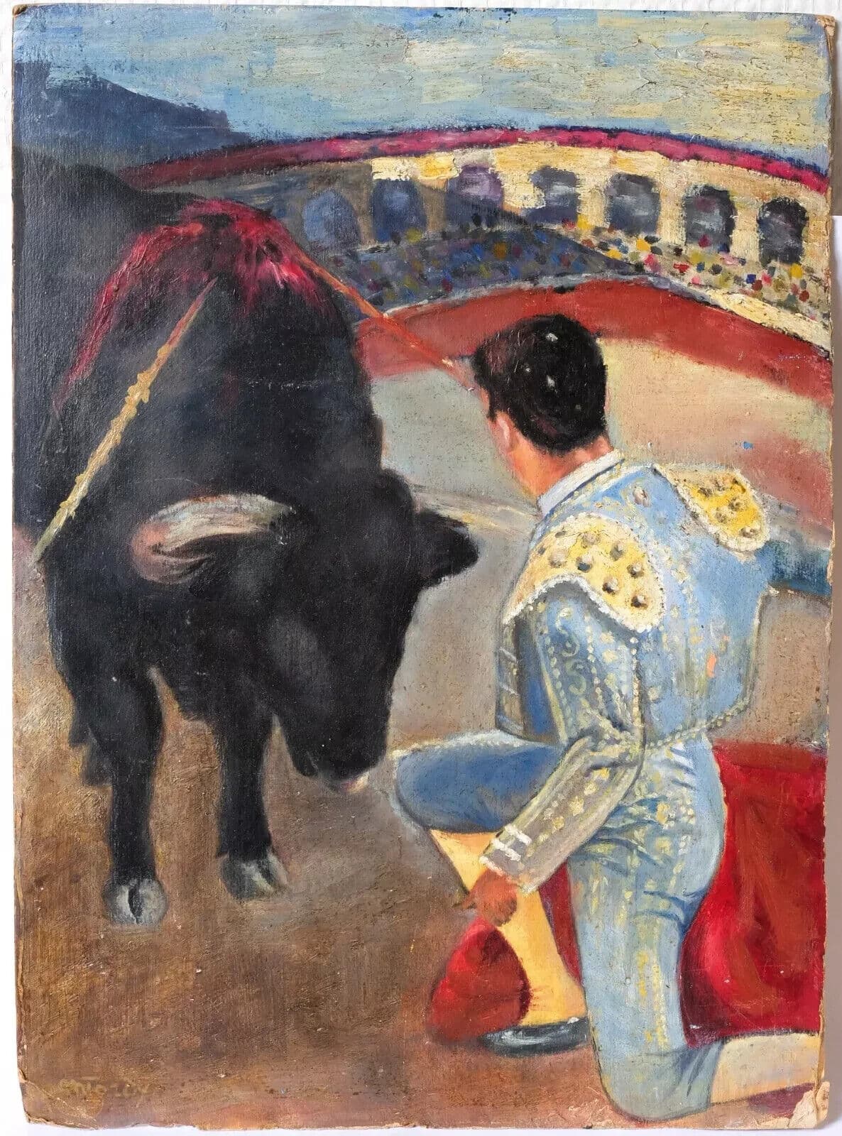 Modern Oil Painting Signed Torrero Man Portrait Corrida image 7