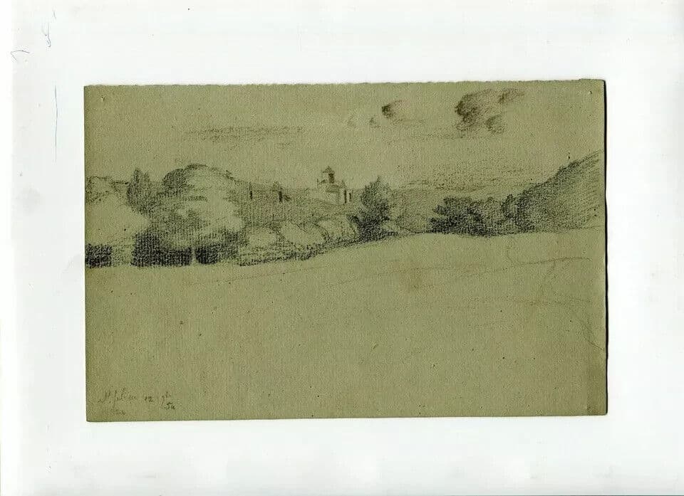 Antique Original Pencil 19th century Landscape and Forest image 4