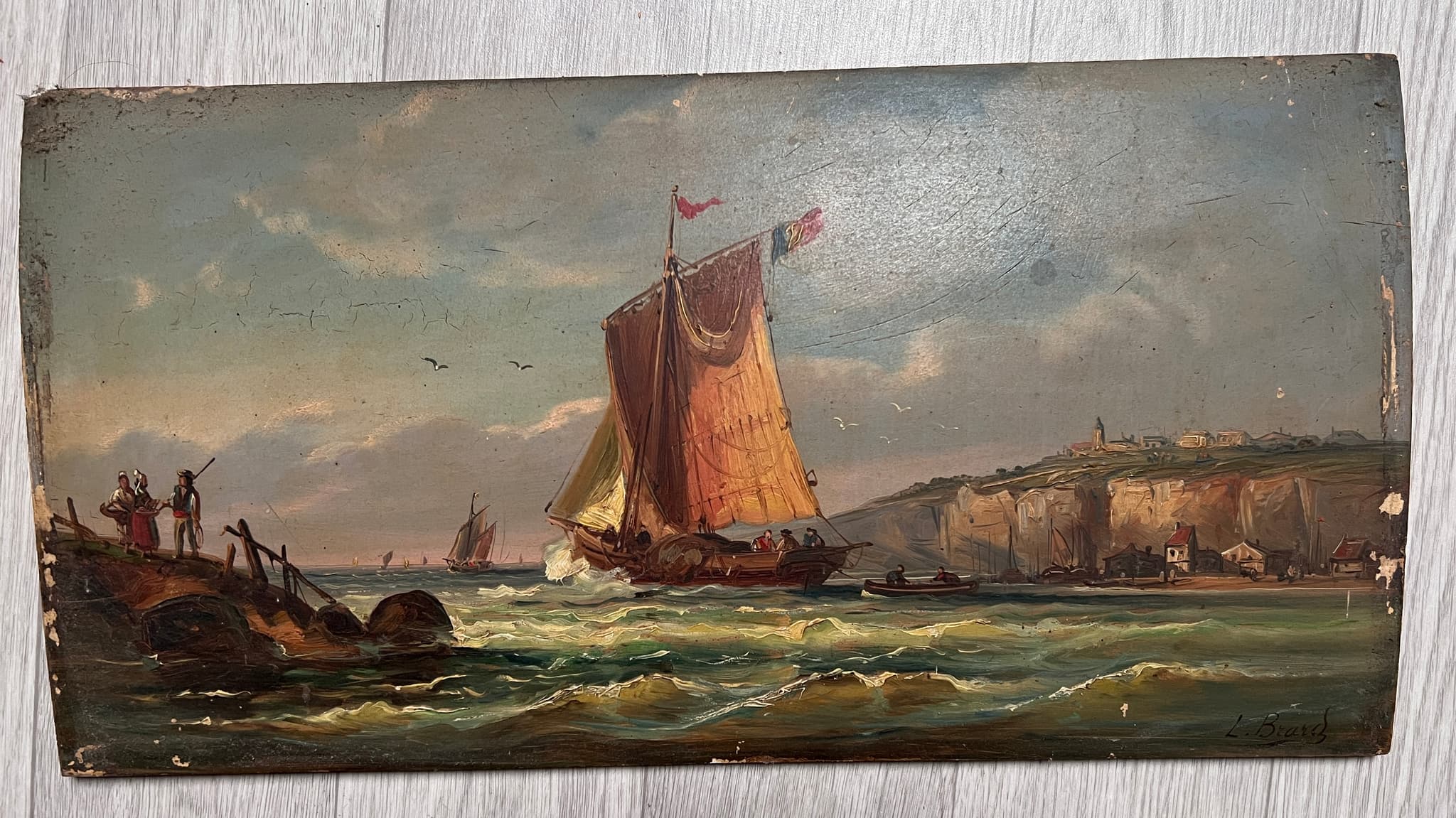 Painting by Léon BRARD (1830-1902) Maritime Landscape with Boats image 2