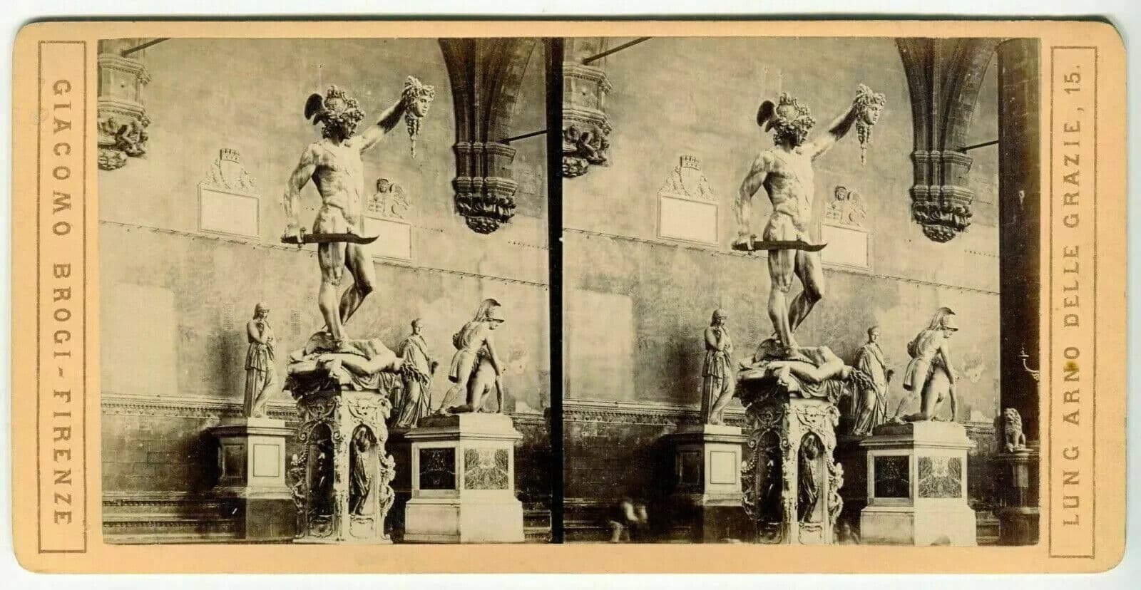 Vintage Stereoview Giacomo BROGI - Florence Il Perseo Del Cellini c. 1870 image 6