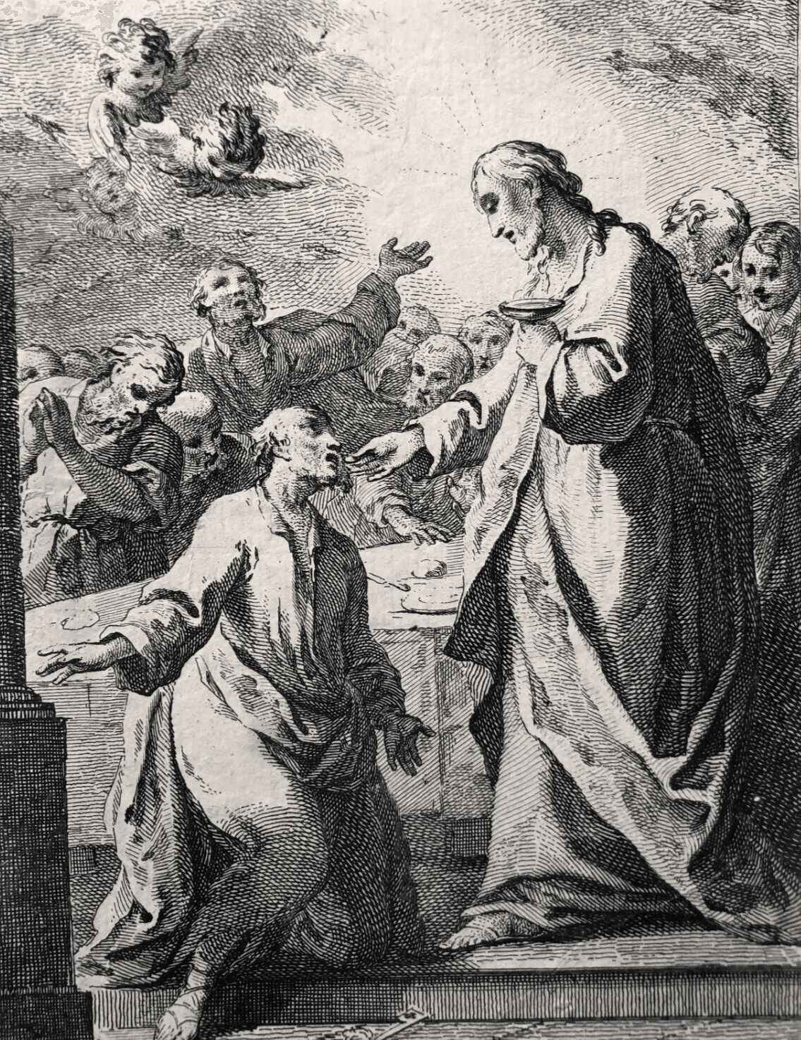 Joseph WAGNER (1706-1780) Christ, Religious Scene, Angels Etching image 1