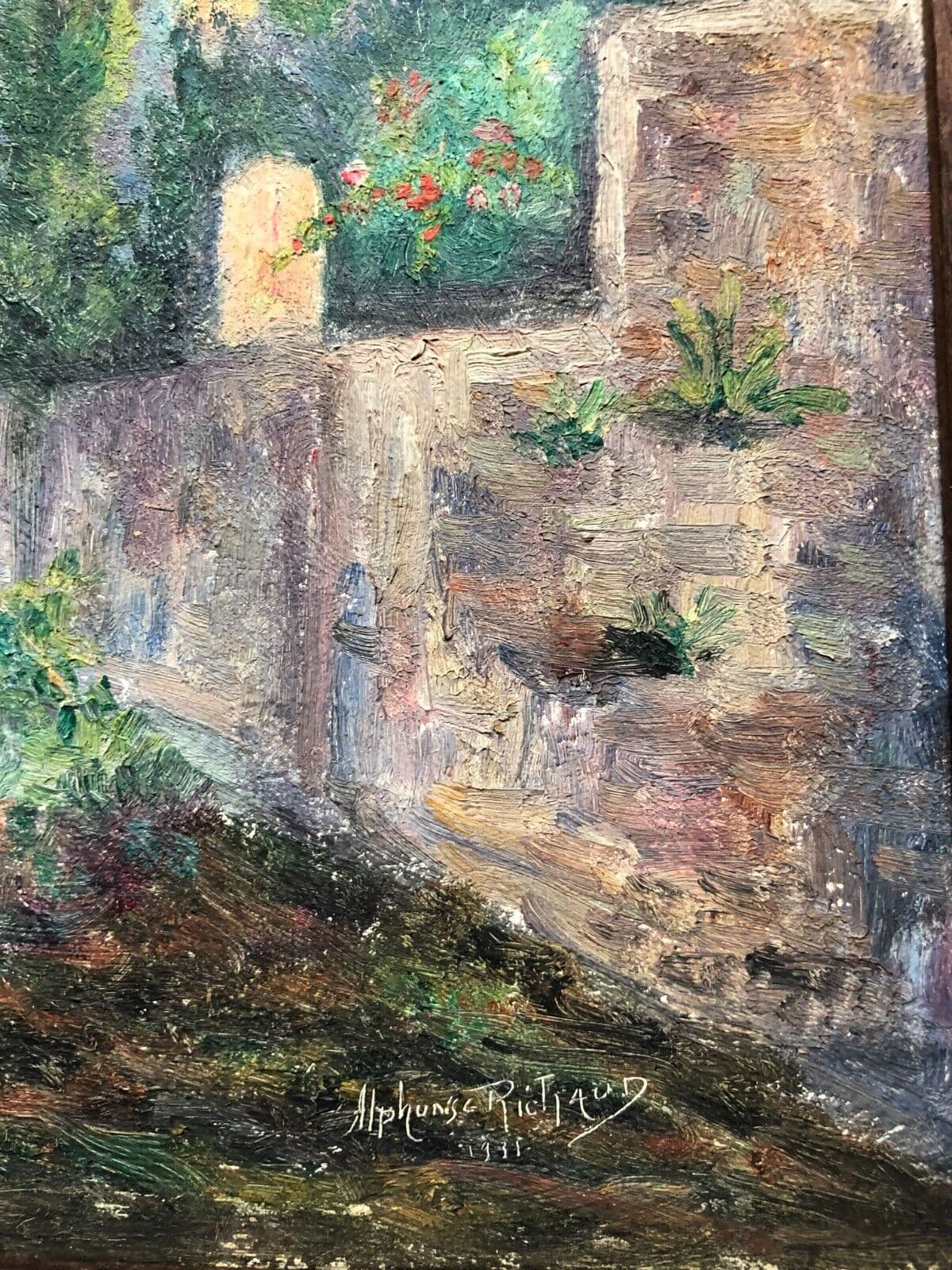 Antique Oil Original Painting City Town Landscape, Village image 4