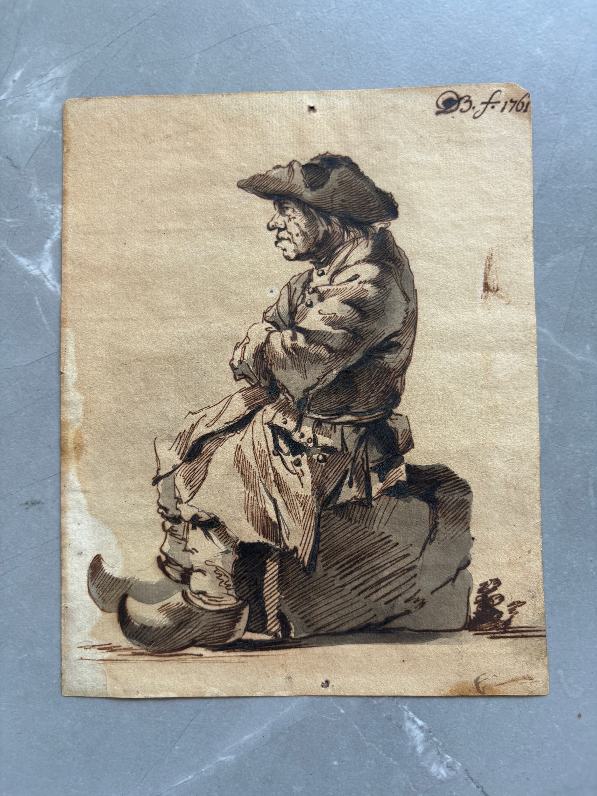 DE BOISSIEU (1736-1810) attrib. Pesant Man Portrait Drawing image 1