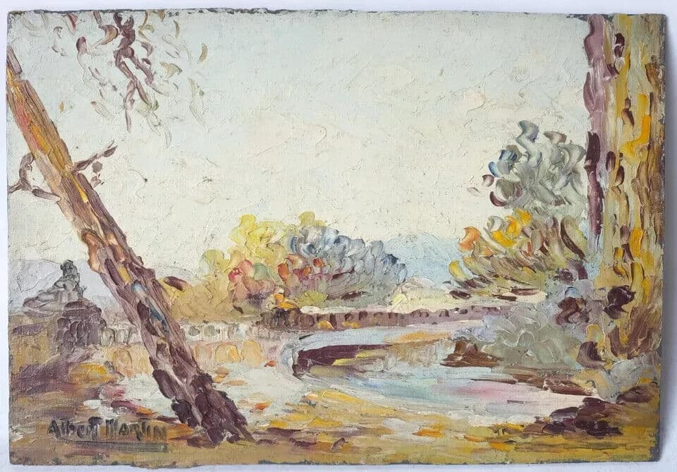 Antique Original Painting Martin ALBERT (1887-?) Landscape, Trees, Nature image 7