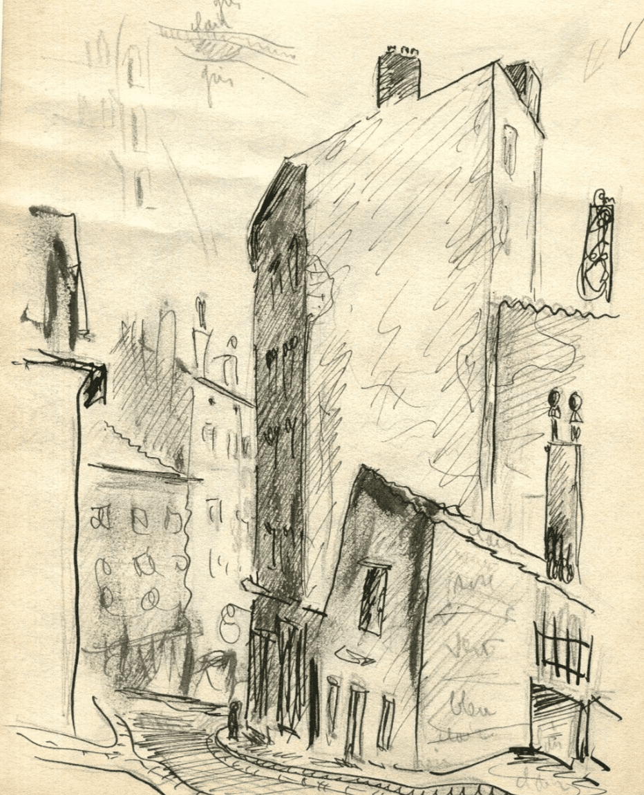 Vintage Ink Original Drawing Cityviews, Buildings, Houses c. 1930 image 1