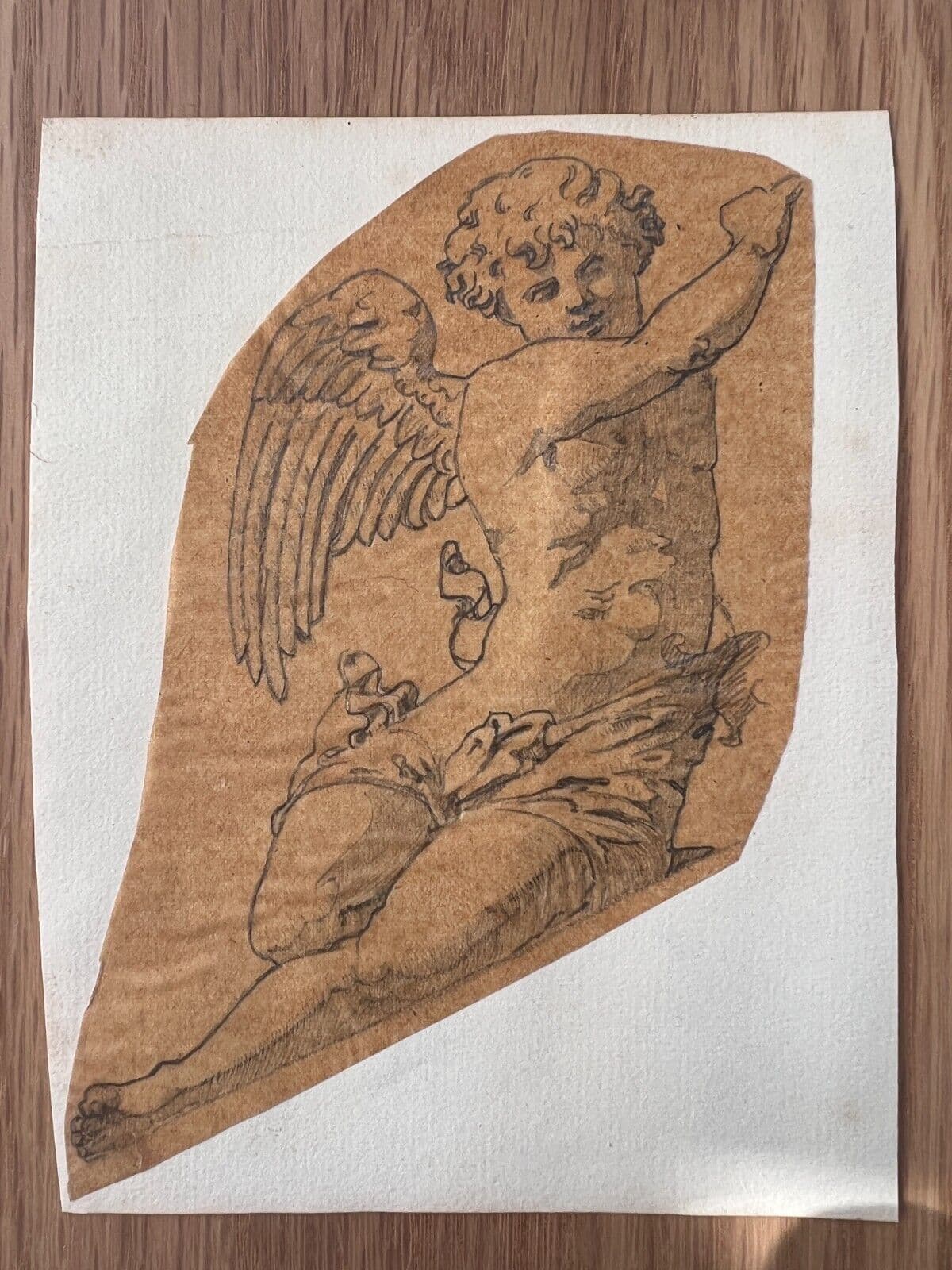 Antique Original Drawing Putti, Angel Portrait 19th century image 6