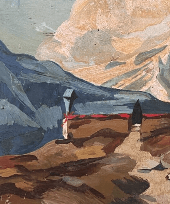 Antique Original Painting Chalet Mountain Landscape image 4