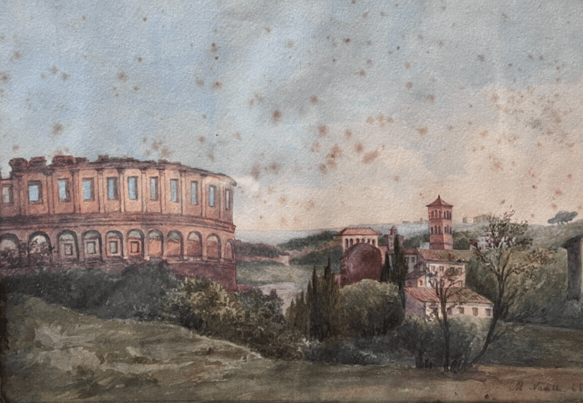 Antique Original Painting signed Italian Landscape, Coliseum image 1