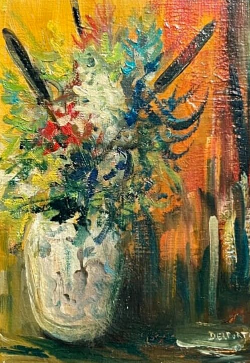 Antique Painting Original Odette DELPORTE Flowers Bouquet Floral Framed image 1