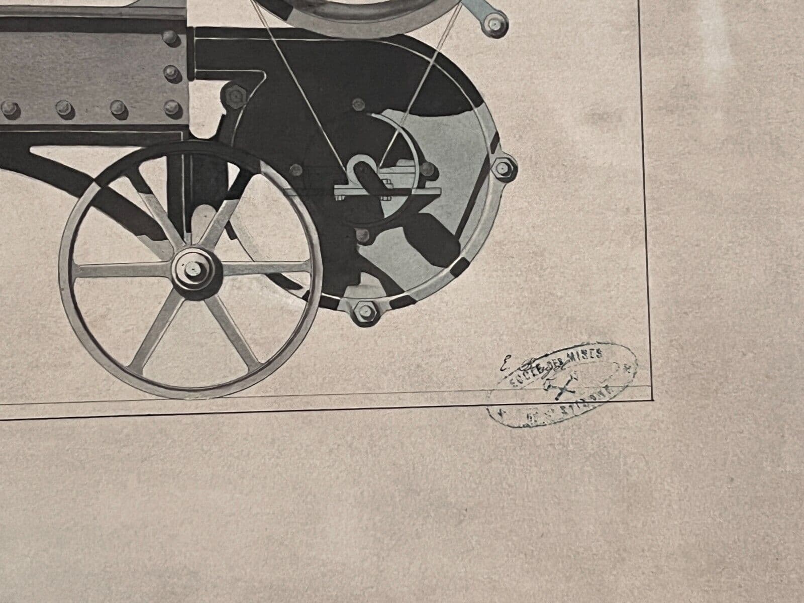 Antique Architecture Drawing Building, Troley, Engineering Machine c. 1850 image 2