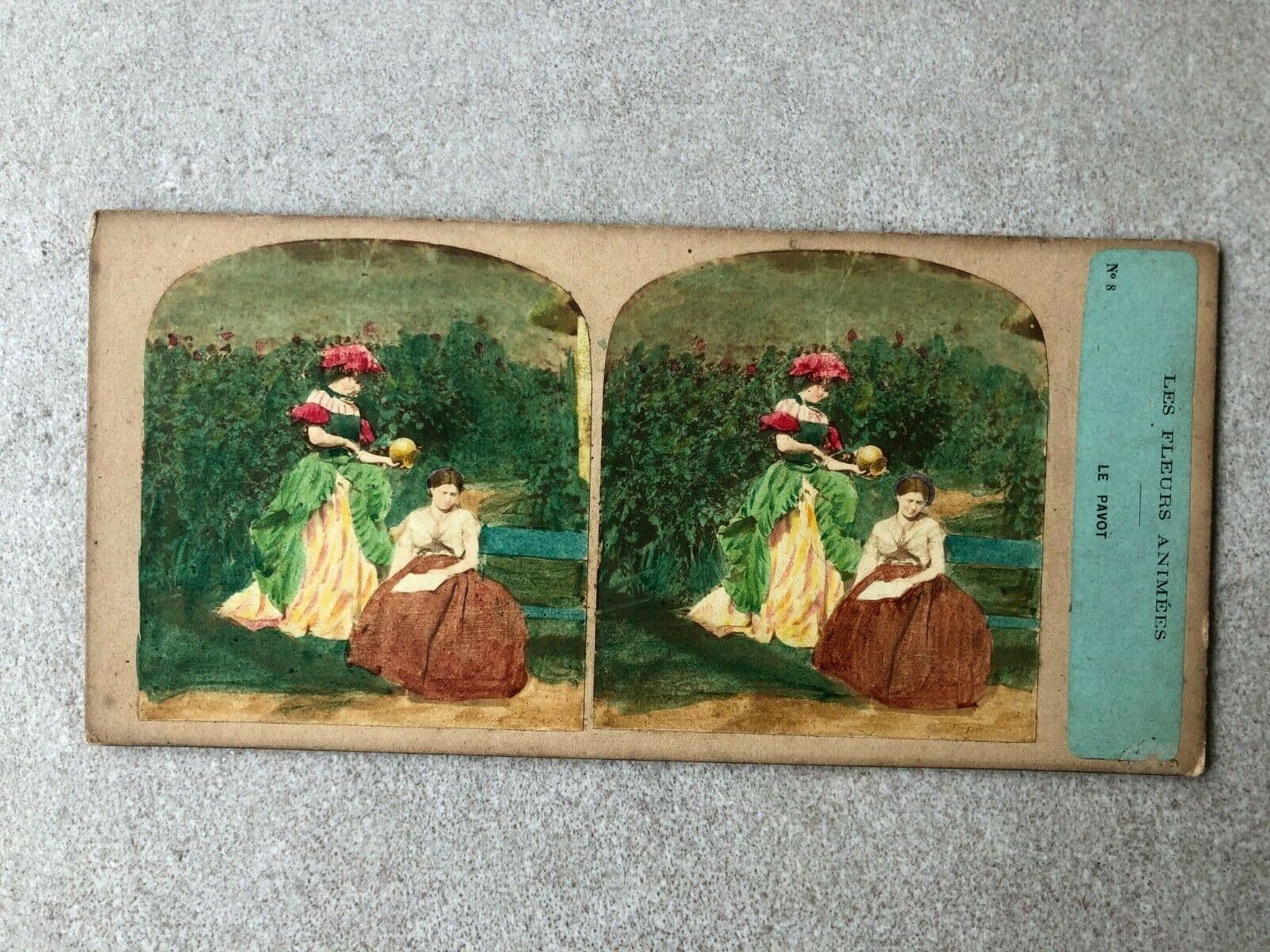 Vintage Stereoview Figures and Flowers, Furne & Tournier, Albumen c.1860 x9 image 7