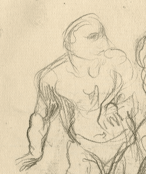 Antique Pencil Drawing Original Sketch Figures, Michel Ange Artwork, Signed image 2