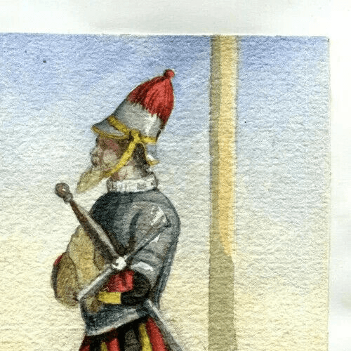 Antique Original Drawing Costume, Man, Italy, Religious, Vatican, Guard image 2