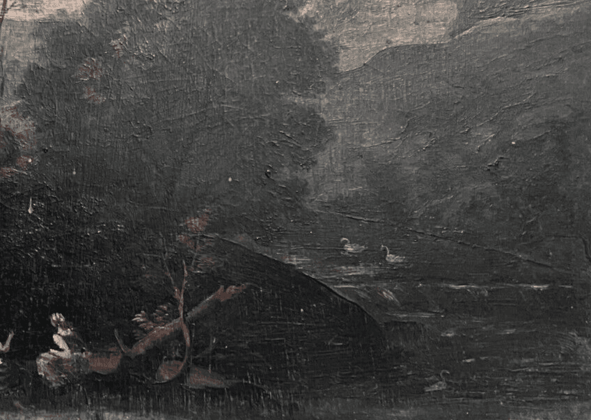 Antique Original Painting Landscape, People, Trees, Forest 19th century image 6
