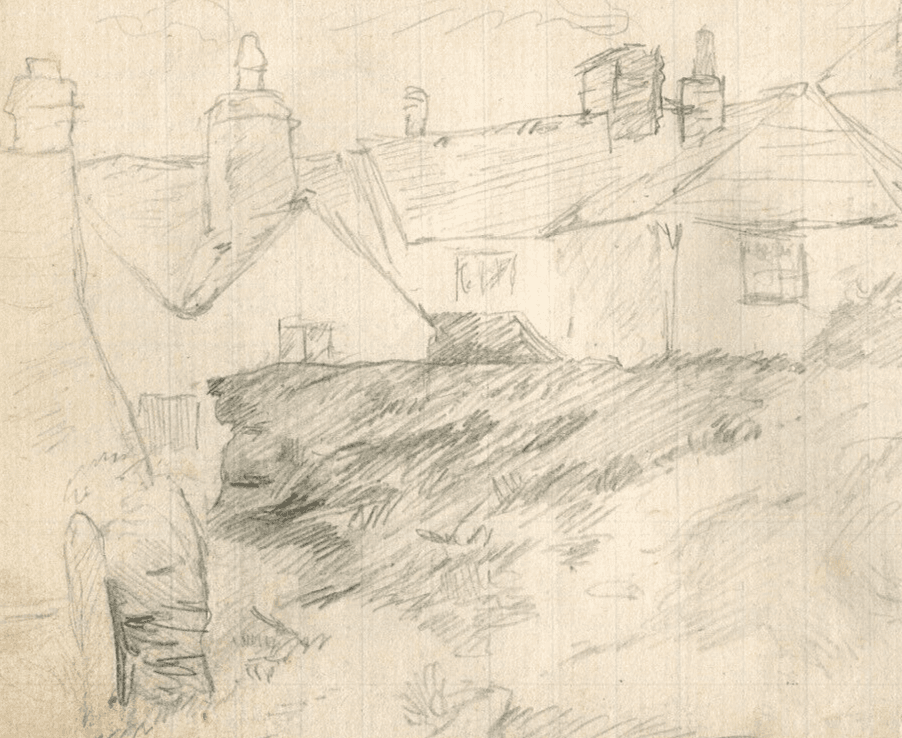 Antique Pencil Original Drawing Houses Sketches image 1