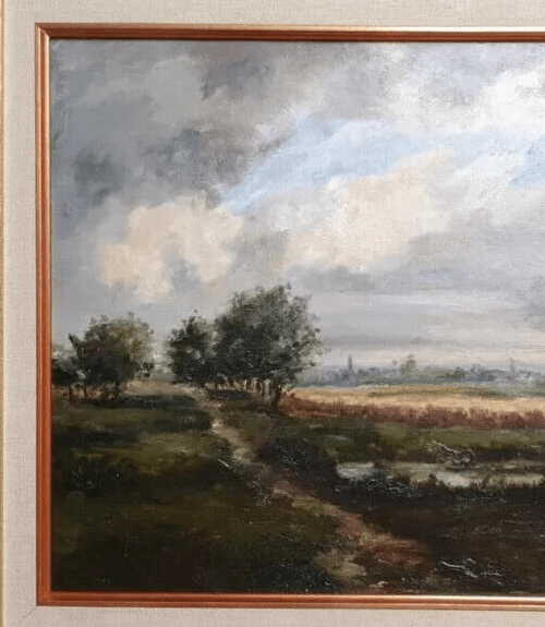 Antique Original 19th century Painting Landscape, Figure Barbizon, Fields image 4