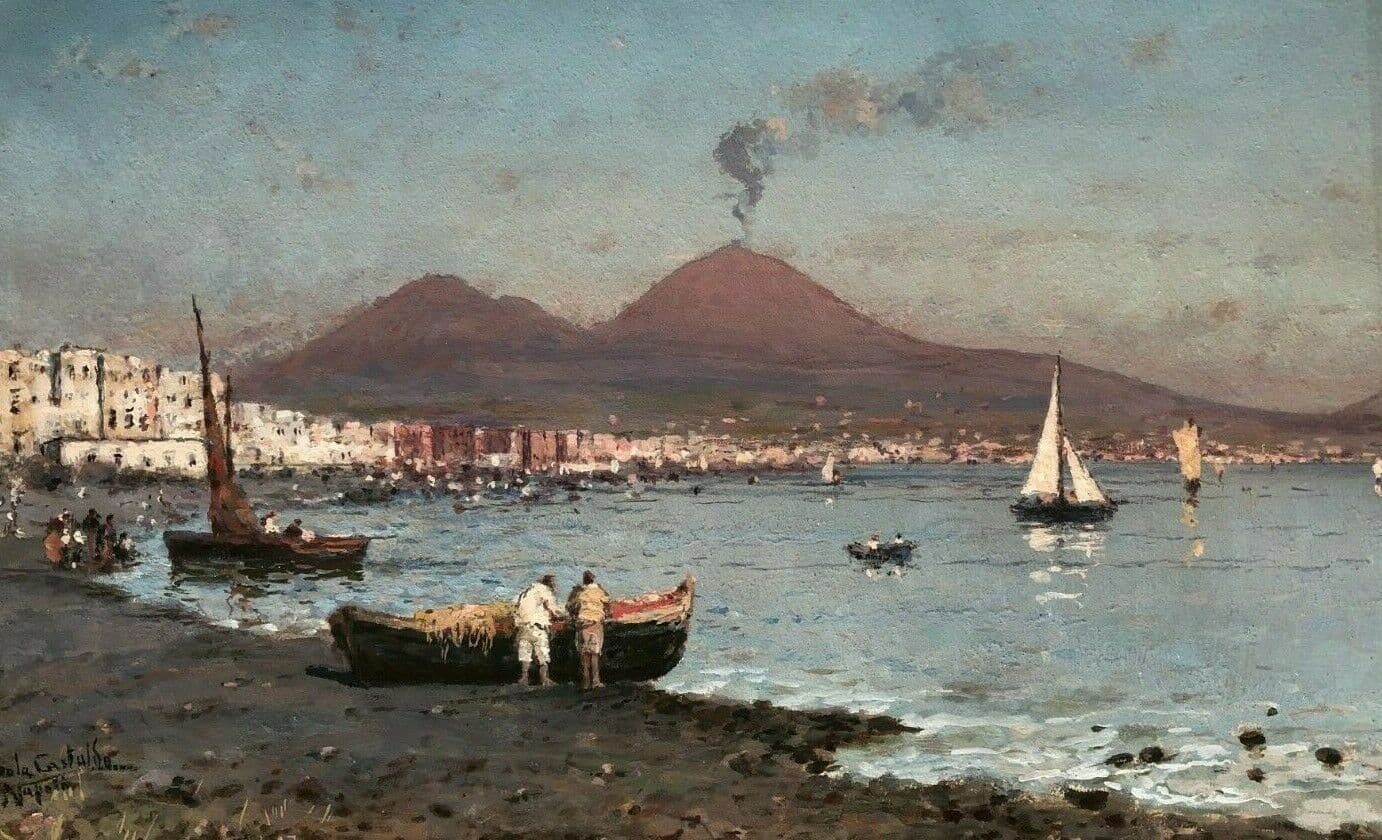 Landscape Drawing by Francesco CASTALDO (1845-1916) Vesuvius, Naples image 1