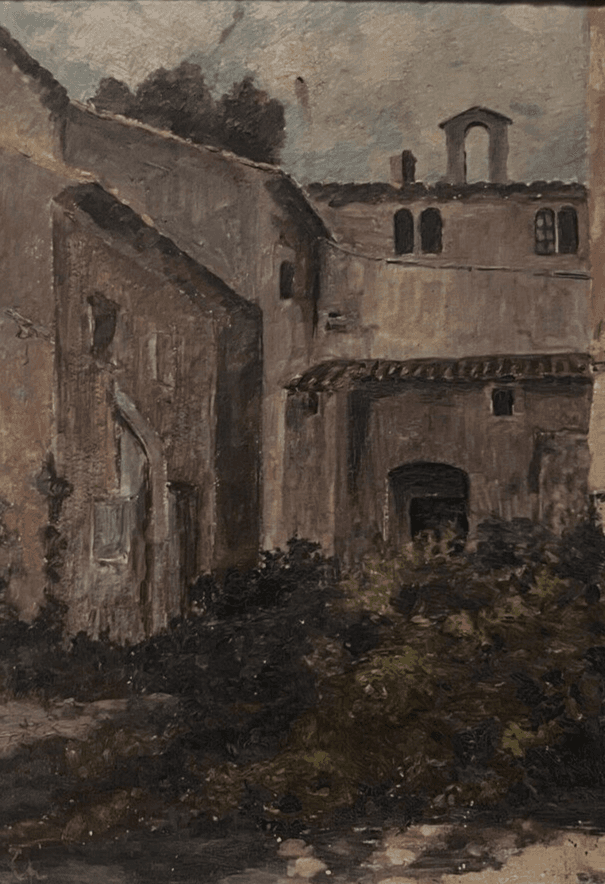 Antique Oil Painting Original Landscape, House, Architecture, Cityview signed image 1