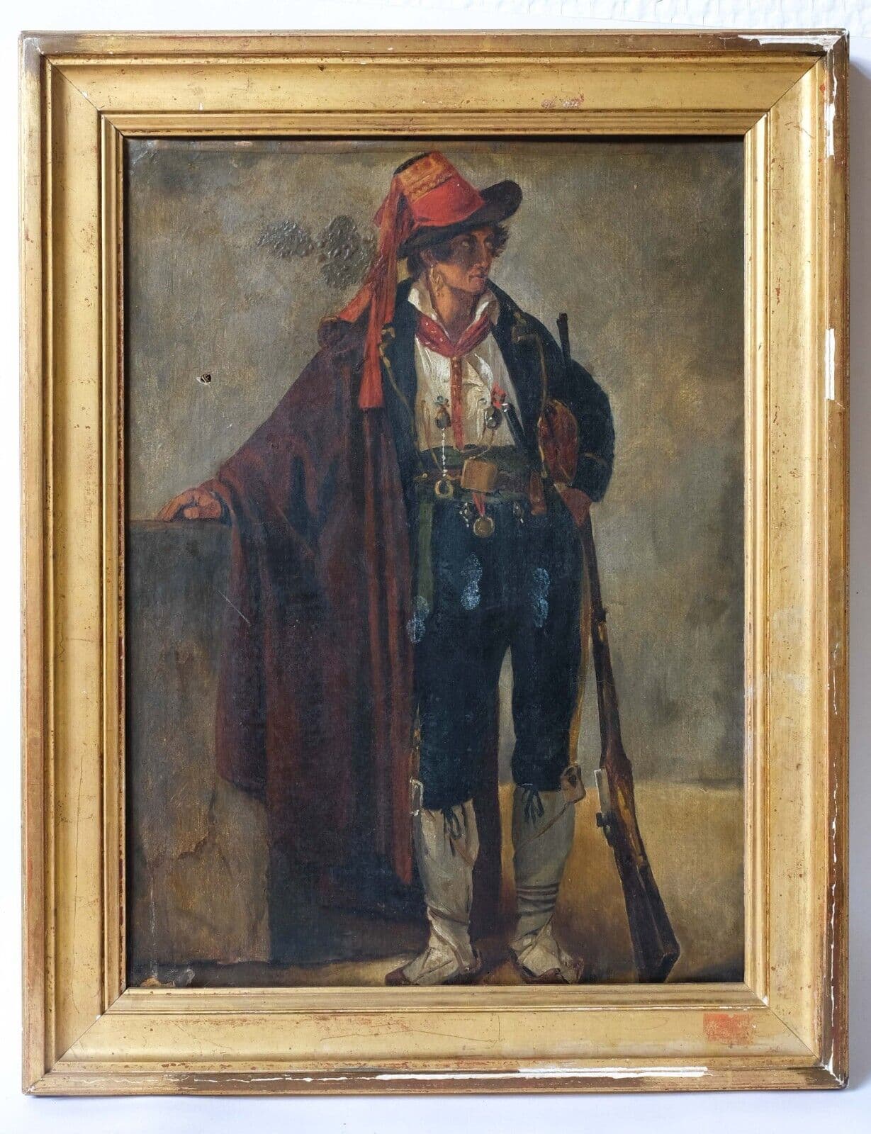 Antique Original Painting 18th century Old Art Roman Brigand Portrait image 4