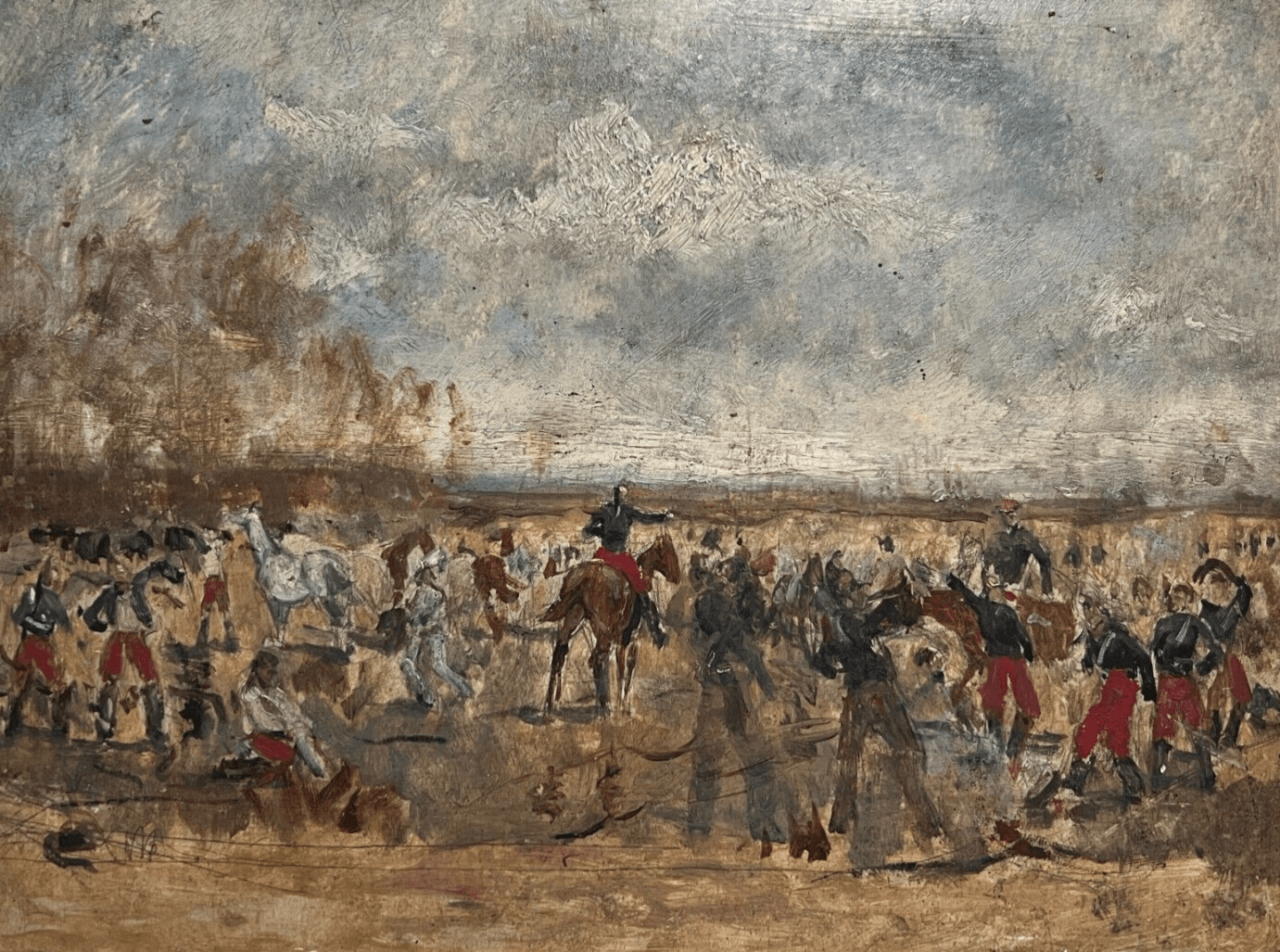 Antique Painting Original People, Military, War, Landscape signed 19th century image 1