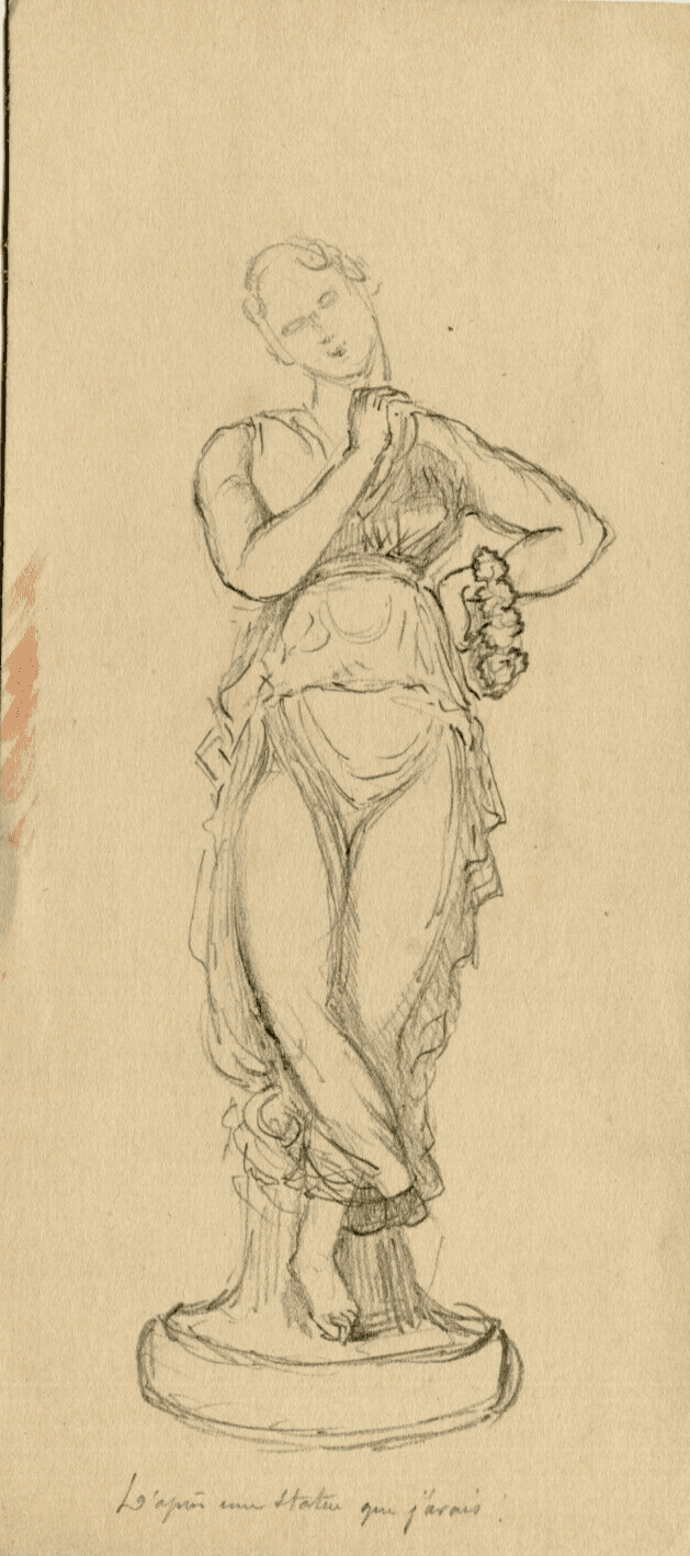 Antique Drawing Original Woman Statue Portrait image 1