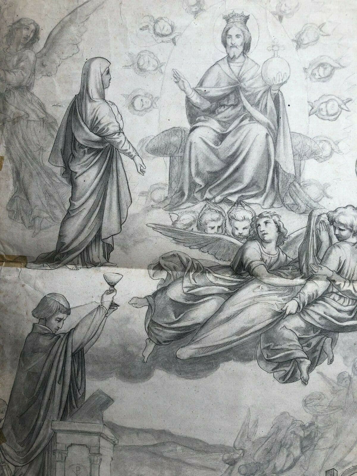 Antique Drawing Original 19th Religious, Jesus, Christ, Religious, Christianity image 1