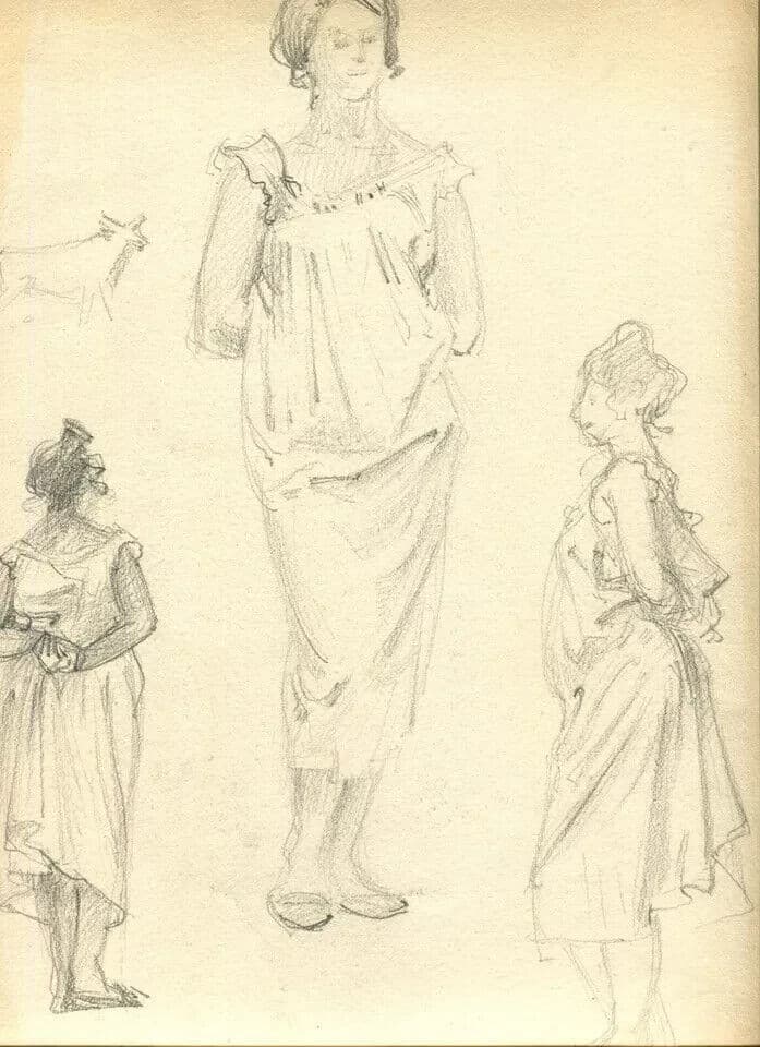 Vintage Pencil Original Drawing Woman Figures, Portrait image 6