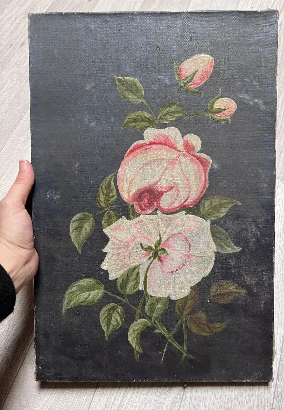 Antique Painting Original Oil On Canvas, Rose Flowers Bouquet image 4