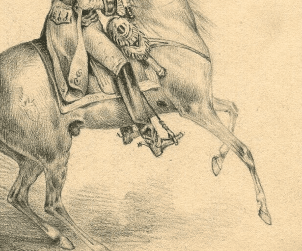 Antique Pencil Drawing Original 19th century Rider and Horse, Man image 5