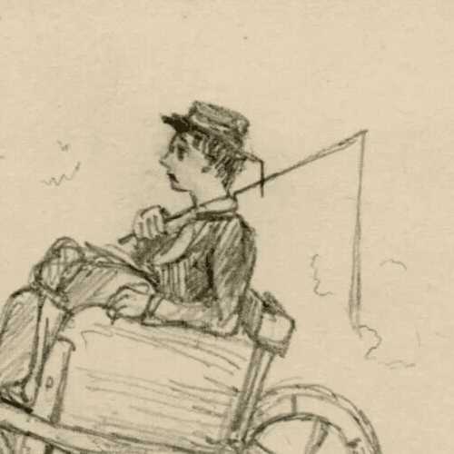 Antique Drawing Original Young Man on a Dog Plow image 4