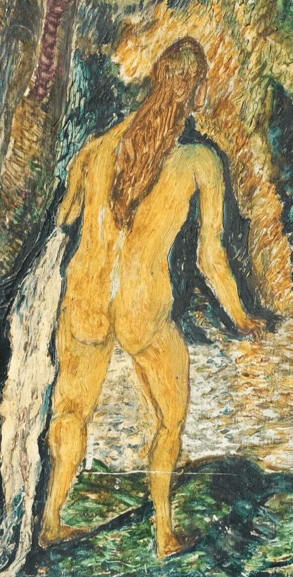Expressionist Painting Original Yellow Nude Women Portrait by Water image 3