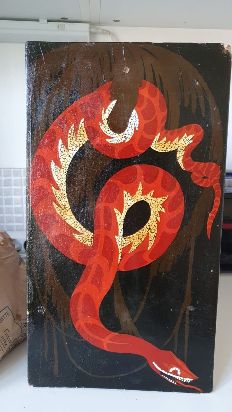 Antique Painting Original Snake, Art Deco, Nature, Enamel image 7