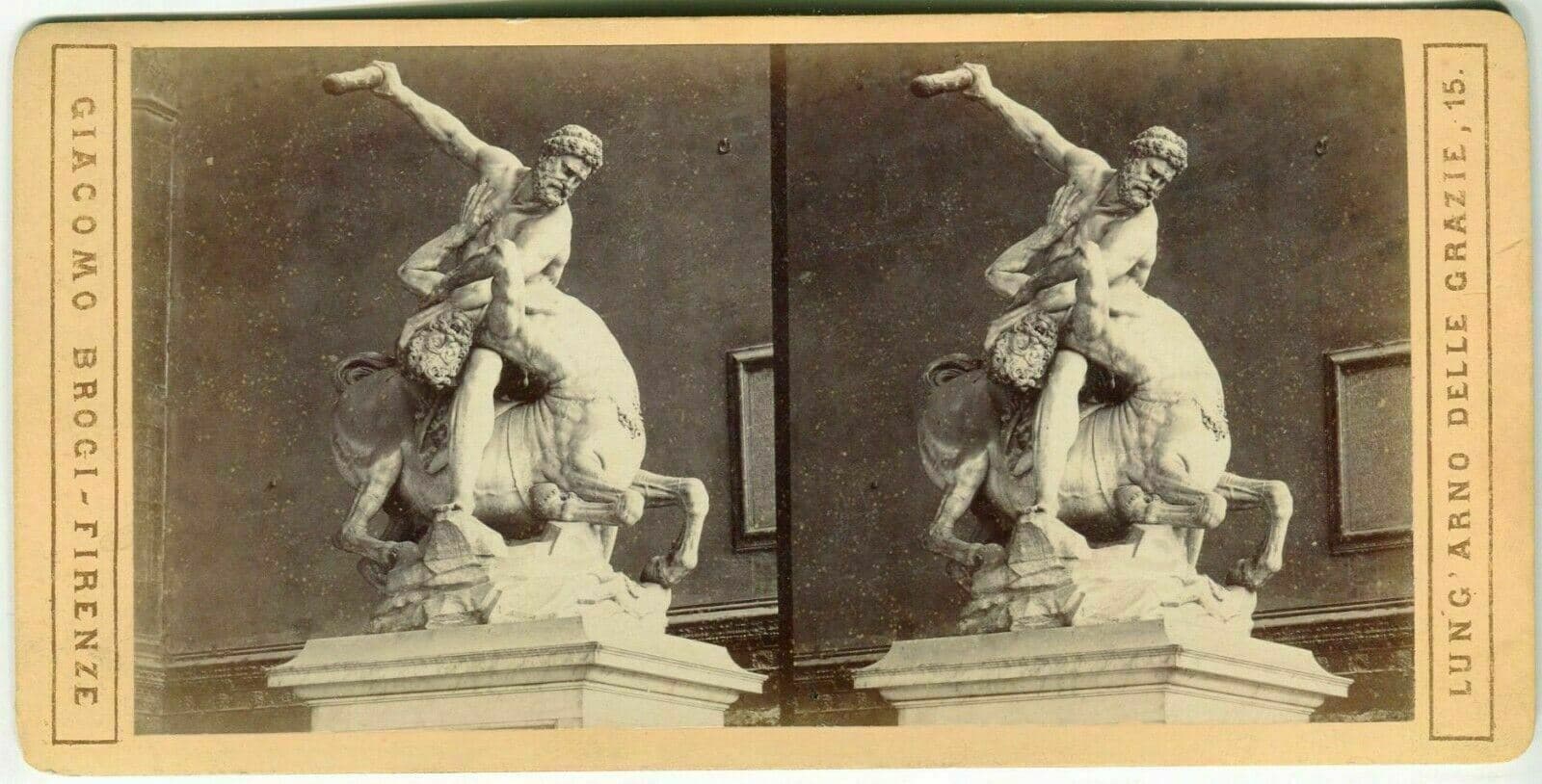 Vintage Stereoview Giacomo BROGI - Florence Il Centauro di Gian Bologna c. 1870