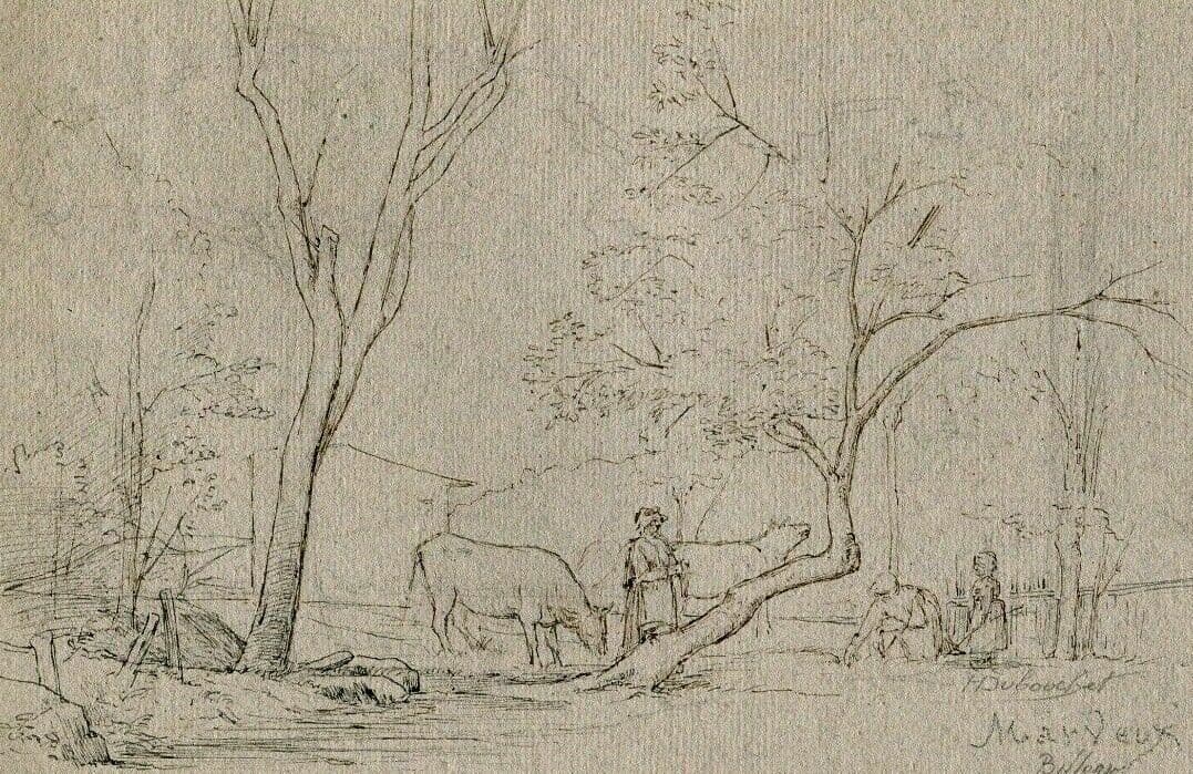 Henri DUBOUCHET (1833-1909) Landscape and Farmer Drawing