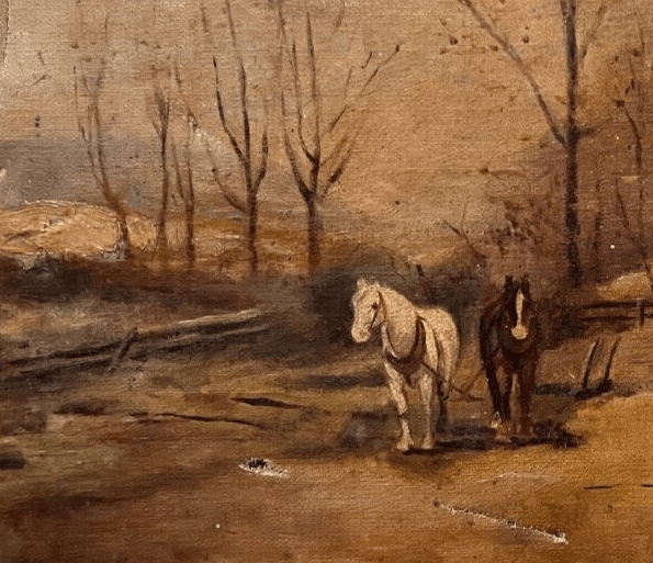 Antique Painting Oil on canvas 19th century Forest Landscape with Horse image 2