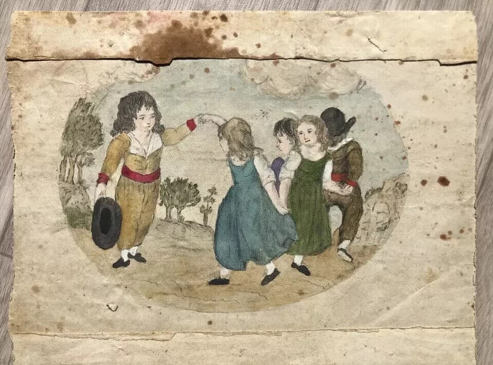 Original Antique Pencil 19th century Drawing Children, People Dancing Artwork image 7