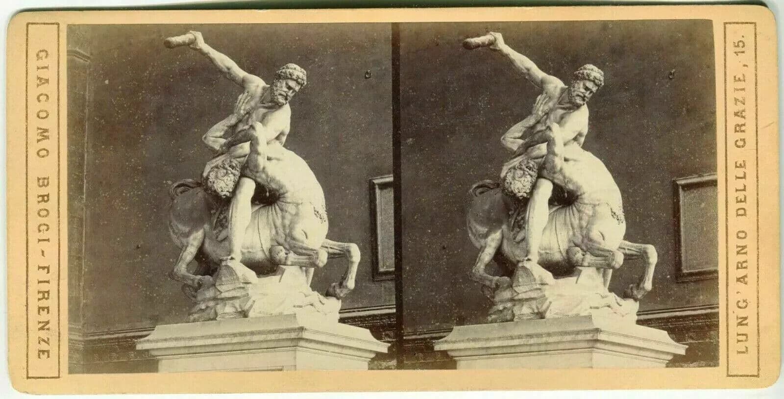 Vintage Stereoview Giacomo BROGI - Florence Il Centauro di Gian Bologna c. 1870 image 7